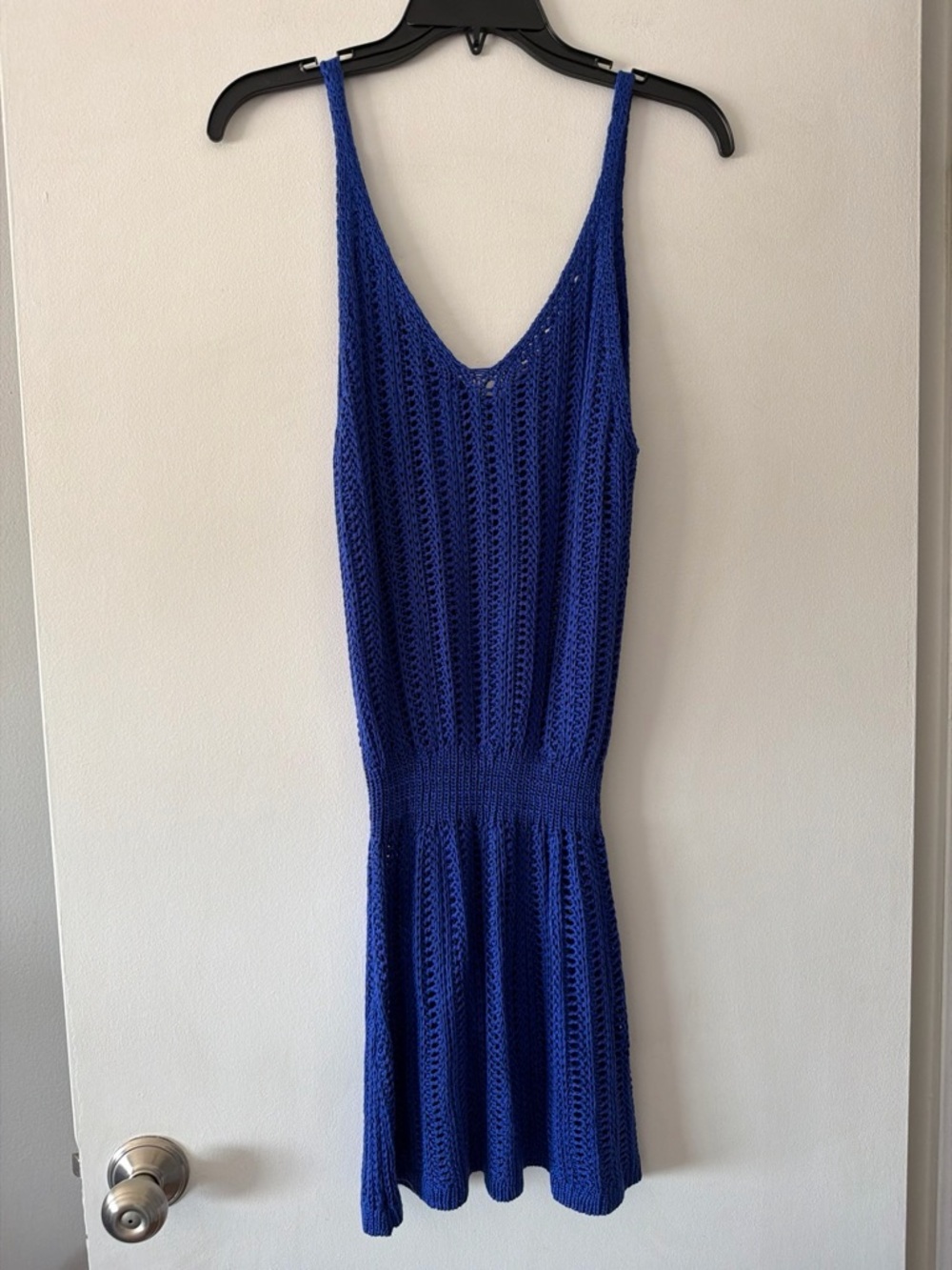 Cupshe Royal Blue Crochet Mini Dress Knit Swim Cover Up Sleeveless V-Neck Small